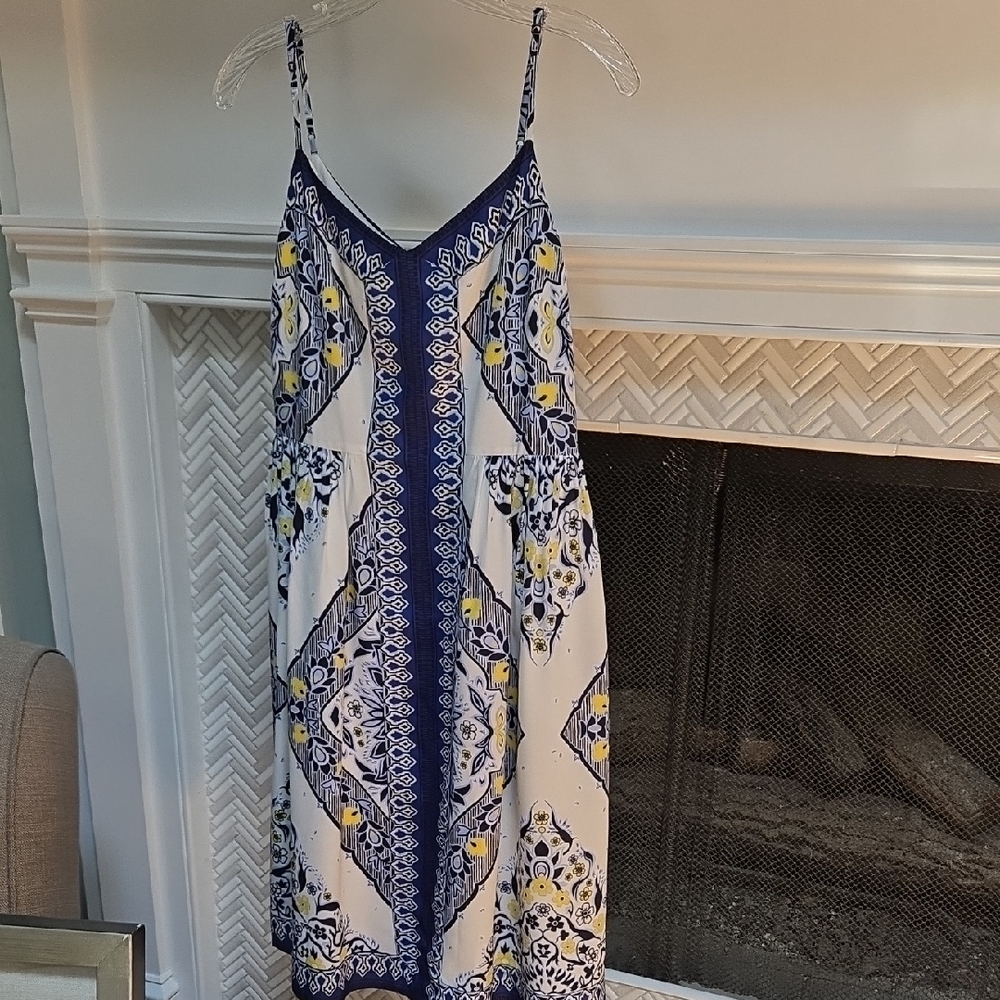 Banana Republic Blue and White, Yellow Midi Sundress Size 6 But Fits Like 4